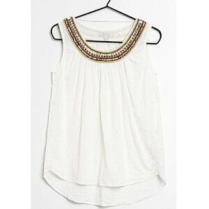 ESPRIT White Multi Embroidered Beaded Sequin Sleeveless Cotton Boho Tank Blouse